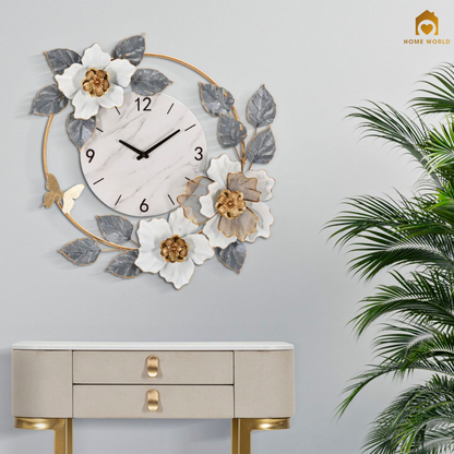 Orologio da parete effetto marmo con fiori e foglie