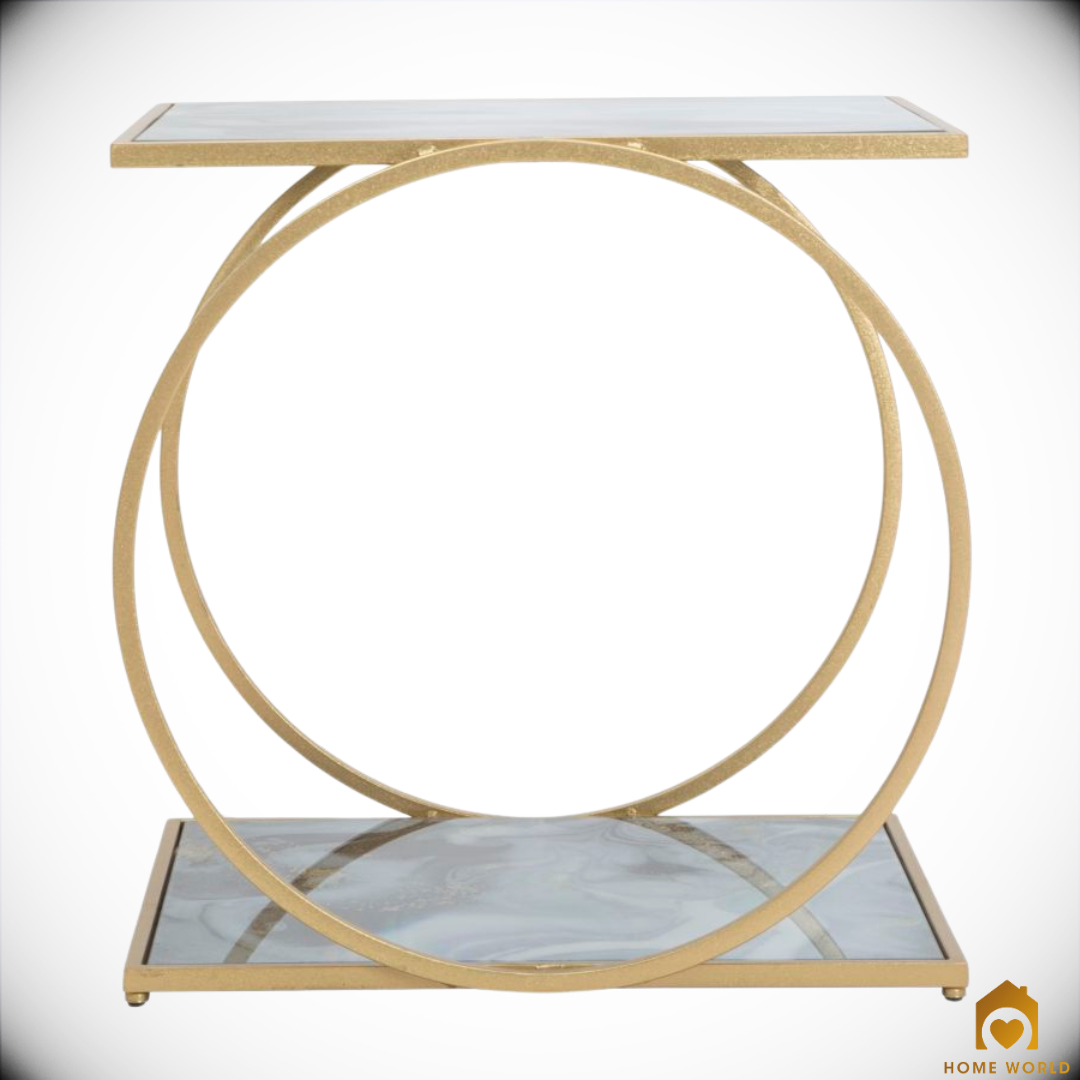 Tavolinetto dorato - due livelli - effetto marmo
