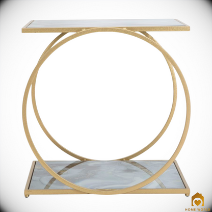 Tavolinetto dorato - due livelli - effetto marmo